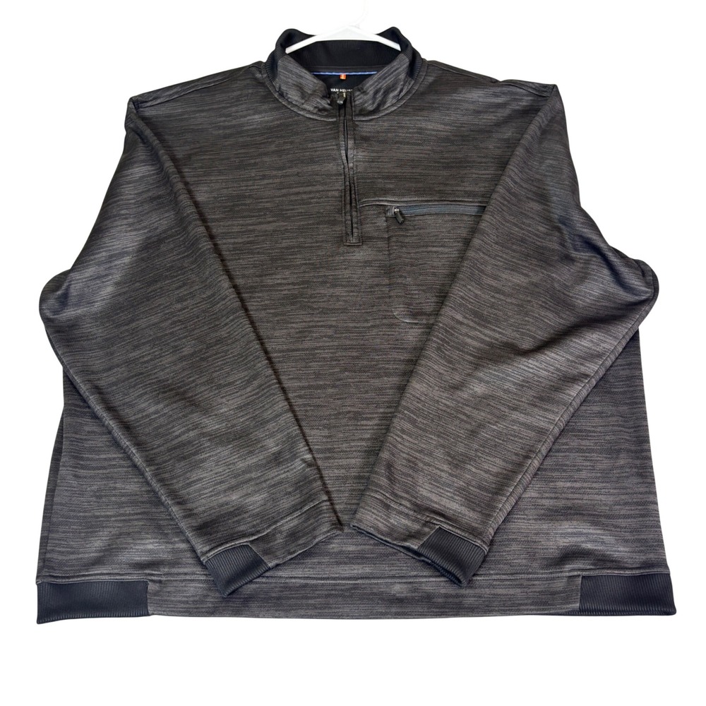 Van Heusen Traveler Mens XXL Quarter Zip Pullover Charcoal Grey Space Dye
